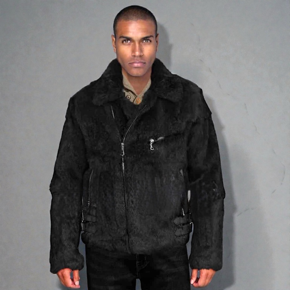New Authentic Real Fur Men's Black Moto Biker Fur Jacket
